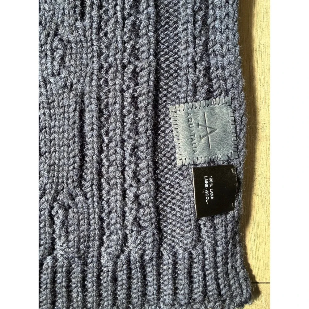 Aquatalia Scarf‎ Wool Cable Knit Navy